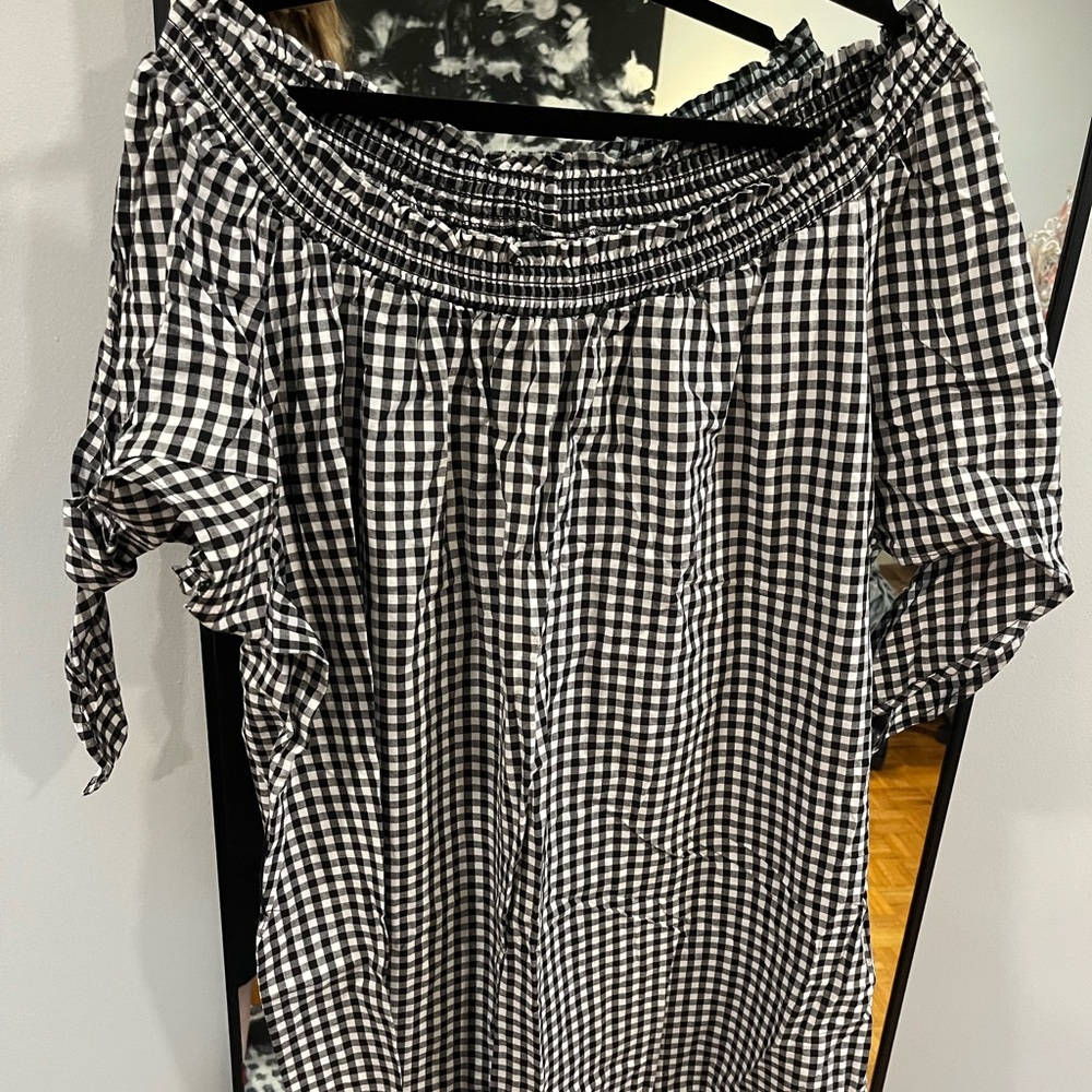 Off The Shoulder Checkerboard Dress